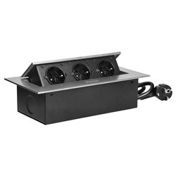 GNIAZDO MEBLOWE WPUSZCZANE W BLAT Z PŁASKIM RANTEM, 3 GNIAZDAMI 2P+Z (SCHUKO) ORAZ PRZEWODEM 1,5M (3X1,5MM2), SREBRNE ORNO GNIAZDO MEBLOWE WPUSZCZANE W BLAT Z PŁASKIM RANTEM, 3 GNIAZDAMI 2P+Z (SCHUKO) ORAZ PRZEWODEM 1,5M (3X1,5MM2), SREBRNE ORNO