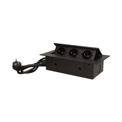 GNIAZDO MEBLOWE WPUSZCZANE W BLAT Z PŁASKIM RANTEM 3X2P+Z, PRZEWÓD 1,5M 3X1,5MM2, CZARNE ORNO GNIAZDO MEBLOWE WPUSZCZANE W BLAT Z PŁASKIM RANTEM 3X2P+Z, PRZEWÓD 1,5M 3X1,5MM2, CZARNE ORNO