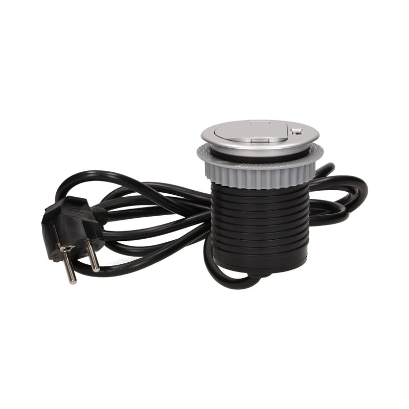 GNIAZDO MEBLOWE O6CM WPUSZCZANE W BLAT Z POKRYWKĄ, ŁADOWARKĄ USB I PRZEWODEM 1,8M, 1X2P+Z, 1XUSB ORNO GNIAZDO MEBLOWE O6CM WPUSZCZANE W BLAT Z POKRYWKĄ, ŁADOWARKĄ USB I PRZEWODEM 1,8M, 1X2P+Z, 1XUSB ORNO