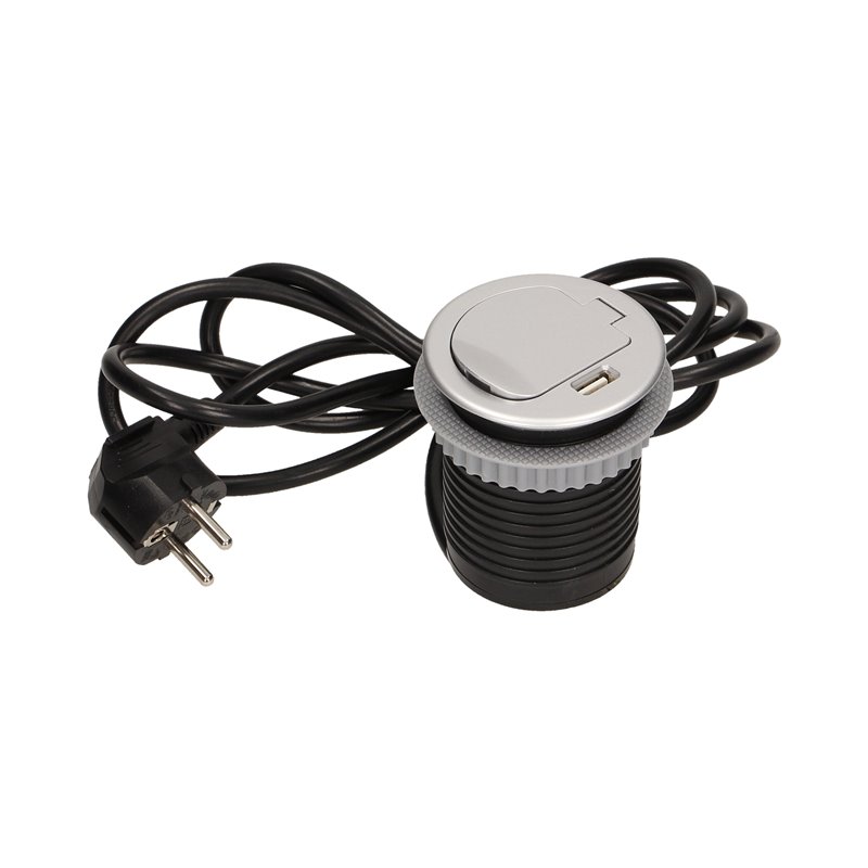 GNIAZDO MEBLOWE O6CM WPUSZCZANE W BLAT Z POKRYWKĄ, ŁADOWARKĄ USB I PRZEWODEM 1,8M, 1X2P+Z, 1XUSB ORNO GNIAZDO MEBLOWE O6CM WPUSZCZANE W BLAT Z POKRYWKĄ, ŁADOWARKĄ USB I PRZEWODEM 1,8M, 1X2P+Z, 1XUSB ORNO
