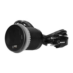 GNIAZDO MEBLOWE O6CM WPUSZCZANE W BLAT Z POKRYWKĄ, ŁADOWARKĄ USB I PRZEWODEM 1,8M, 1X2P+Z, 1XUSB, CZARNE, WERSJA SCHUKO ORNO GNIAZDO MEBLOWE O6CM WPUSZCZANE W BLAT Z POKRYWKĄ, ŁADOWARKĄ USB I PRZEWODEM 1,8M, 1X2P+Z, 1XUSB, CZARNE, WERSJA SCHUKO ORNO