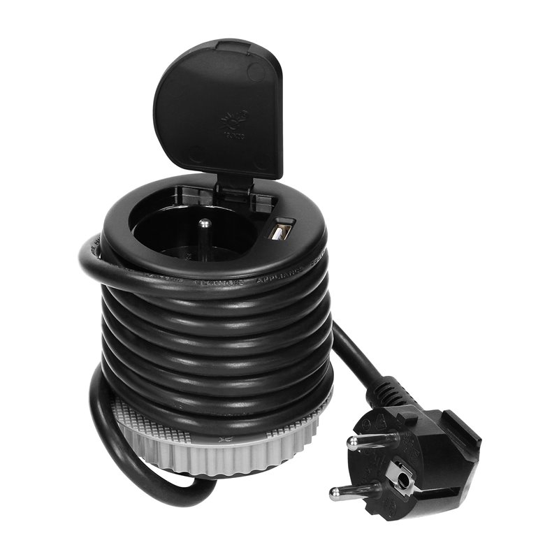 GNIAZDO MEBLOWE O6CM WPUSZCZANE W BLAT Z POKRYWKĄ, ŁADOWARKĄ USB I PRZEWODEM 1,8M, 1X2P+Z, 1XUSB, CZARNE ORNO GNIAZDO MEBLOWE O6CM WPUSZCZANE W BLAT Z POKRYWKĄ, ŁADOWARKĄ USB I PRZEWODEM 1,8M, 1X2P+Z, 1XUSB, CZARNE ORNO