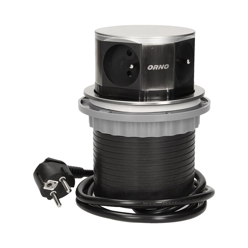 GNIAZDO MEBLOWE O10CM WYSUWANE Z BLATU Z PRZEWODEM 1,5M, 4X2P+Z, INOX ORNO GNIAZDO MEBLOWE O10CM WYSUWANE Z BLATU Z PRZEWODEM 1,5M, 4X2P+Z, INOX ORNO