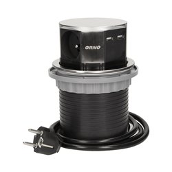 GNIAZDO MEBLOWE O10CM WYSUWANE Z BLATU Z ŁADOWARKĄ USB I PRZEWODEM 1,5M, 3X2P+Z, 2XUSB, INOX ORNO GNIAZDO MEBLOWE O10CM WYSUWANE Z BLATU Z ŁADOWARKĄ USB I PRZEWODEM 1,5M, 3X2P+Z, 2XUSB, INOX ORNO