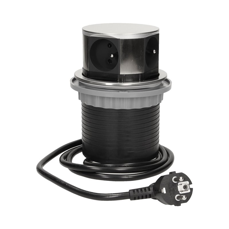GNIAZDO MEBLOWE O10CM WYSUWANE Z BLATU Z ŁADOWARKĄ USB I PRZEWODEM 1,5M, 3X2P+Z, 2XUSB, INOX ORNO GNIAZDO MEBLOWE O10CM WYSUWANE Z BLATU Z ŁADOWARKĄ USB I PRZEWODEM 1,5M, 3X2P+Z, 2XUSB, INOX ORNO