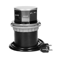 GNIAZDO MEBLOWE O10CM WYSUWANE Z BLATU Z ŁADOWARKĄ USB I PRZEWODEM 1,5M, 3X2P+Z, 2XUSB, INOX, SCHUKO ORNO GNIAZDO MEBLOWE O10CM WYSUWANE Z BLATU Z ŁADOWARKĄ USB I PRZEWODEM 1,5M, 3X2P+Z, 2XUSB, INOX, SCHUKO ORNO