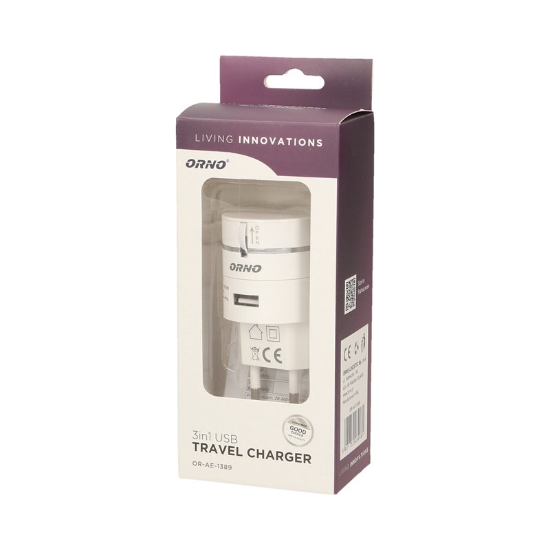 ŁADOWARKA USB 3W1 Z AUTOMATYCZNIE ZWIJANYM KABLEM ORNO ŁADOWARKA USB 3W1 Z AUTOMATYCZNIE ZWIJANYM KABLEM ORNO