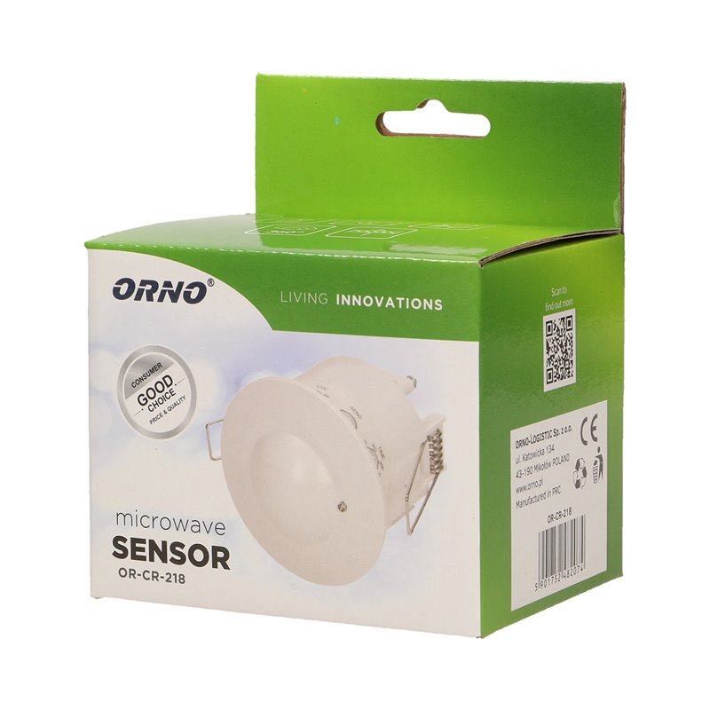 MIKROFALOWY CZUJNIK RUCHU DO SUFITÓW PODWIESZANYCH, IP20, 1200W ORNO MIKROFALOWY CZUJNIK RUCHU DO SUFITÓW PODWIESZANYCH, IP20, 1200W ORNO