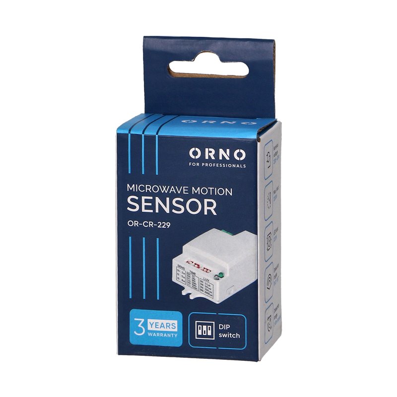 MIKROFALOWY CZUJNIK RUCHU MINI , 360/180ST. Z REGULACJĄ ZWORKOWĄ, IP20, 1200W ORNO MIKROFALOWY CZUJNIK RUCHU MINI , 360/180ST. Z REGULACJĄ ZWORKOWĄ, IP20, 1200W ORNO