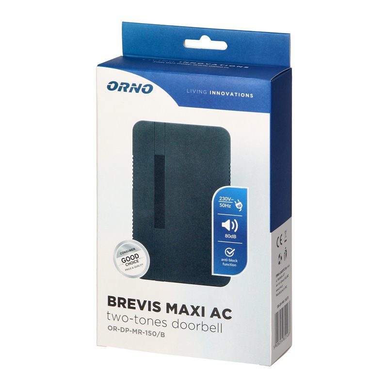 DZWONEK ELEKTROMECHANICZNY DWUTONOWY BREVIS MAXI AC, 230V, CZARNY ORNO DZWONEK ELEKTROMECHANICZNY DWUTONOWY BREVIS MAXI AC, 230V, CZARNY ORNO