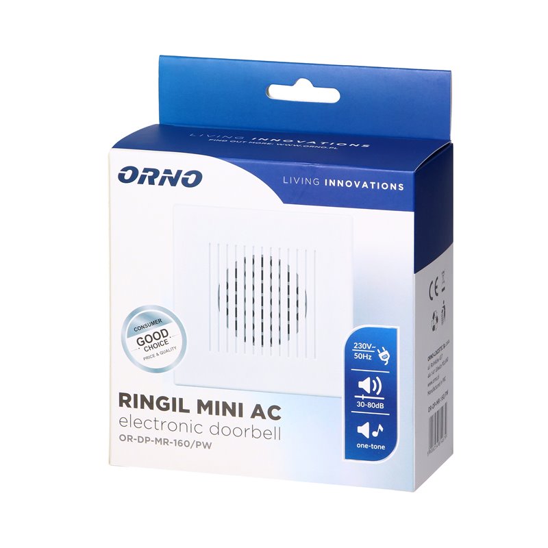 DZWONEK PRZEWODOWY ELEKTRONICZNY JEDNOTONOWY RINGIL MINI AC, 230V, ŚNIEŻNOBIAŁY ORNO DZWONEK PRZEWODOWY ELEKTRONICZNY JEDNOTONOWY RINGIL MINI AC, 230V, ŚNIEŻNOBIAŁY ORNO