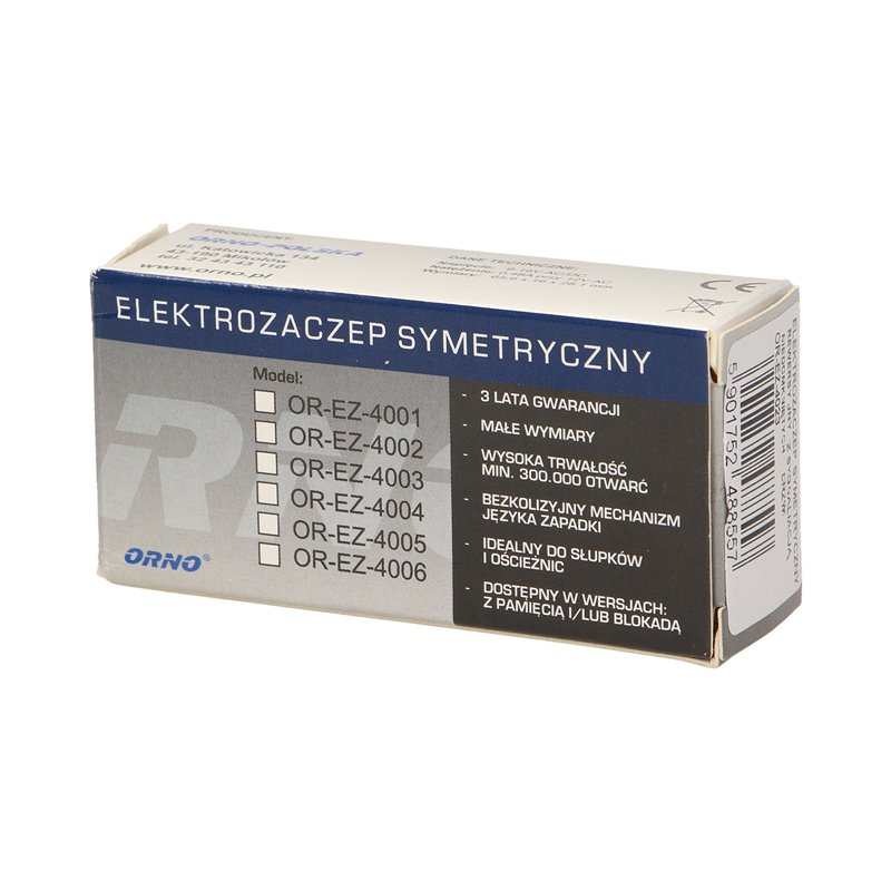 ELEKTROZACZEP SYMETRYCZNY Z PROWADNICĄ I SYGNALIZACJĄ NIEDOMKNIĘTYCH DRZWI, REWERSYJNY, MINI ORNO ELEKTROZACZEP SYMETRYCZNY Z PROWADNICĄ I SYGNALIZACJĄ NIEDOMKNIĘTYCH DRZWI, REWERSYJNY, MINI ORNO