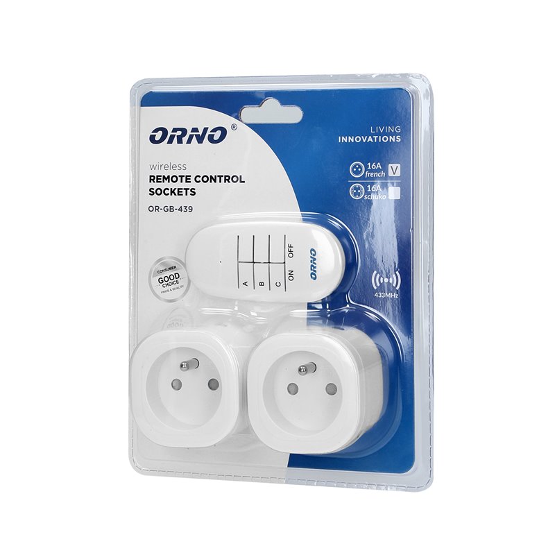 ZESTAW BEZPRZEWODOWYCH MINI GNIAZD STEROWANYCH PILOTEM 2+1 ORNO ZESTAW BEZPRZEWODOWYCH MINI GNIAZD STEROWANYCH PILOTEM 2+1 ORNO
