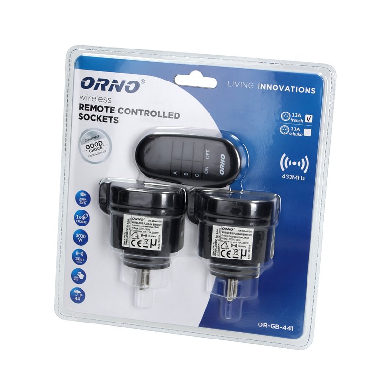 ZESTAW BEZPRZEWODOWYCH MINI GNIAZD STEROWANYCH PILOTEM 2+1, IP44 ORNO ZESTAW BEZPRZEWODOWYCH MINI GNIAZD STEROWANYCH PILOTEM 2+1, IP44 ORNO