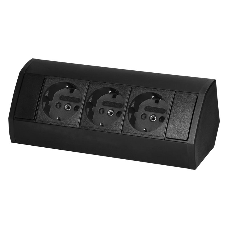 GNIAZDO MEBLOWE 3X2P+Z (SCHUKO), CZARNE ORNO