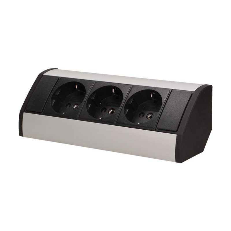 GNIAZDO MEBLOWE 3X2P+Z, SCHUKO, CZARNO-SREBRNE ORNO