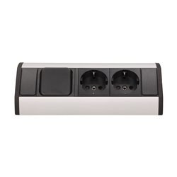 GNIAZDO MEBLOWE 2X2P+Z Z WYŁĄCZNIKIEM, SCHUKO, CZARNO-SREBRNE ORNO GNIAZDO MEBLOWE 2X2P+Z Z WYŁĄCZNIKIEM, SCHUKO, CZARNO-SREBRNE ORNO