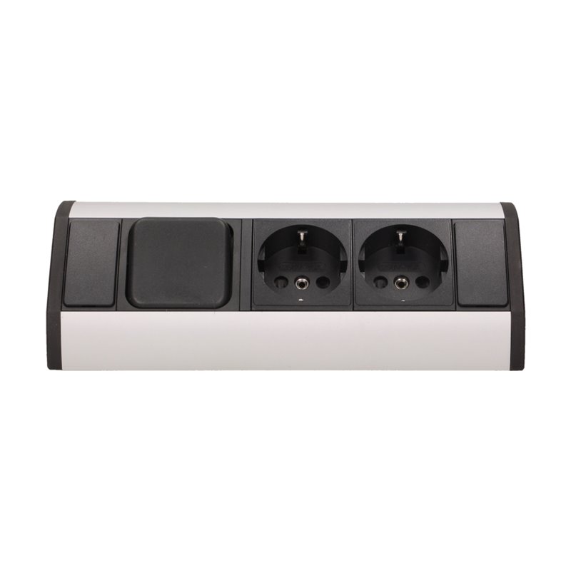 GNIAZDO MEBLOWE 2X2P+Z Z WYŁĄCZNIKIEM, SCHUKO, CZARNO-SREBRNE ORNO GNIAZDO MEBLOWE 2X2P+Z Z WYŁĄCZNIKIEM, SCHUKO, CZARNO-SREBRNE ORNO