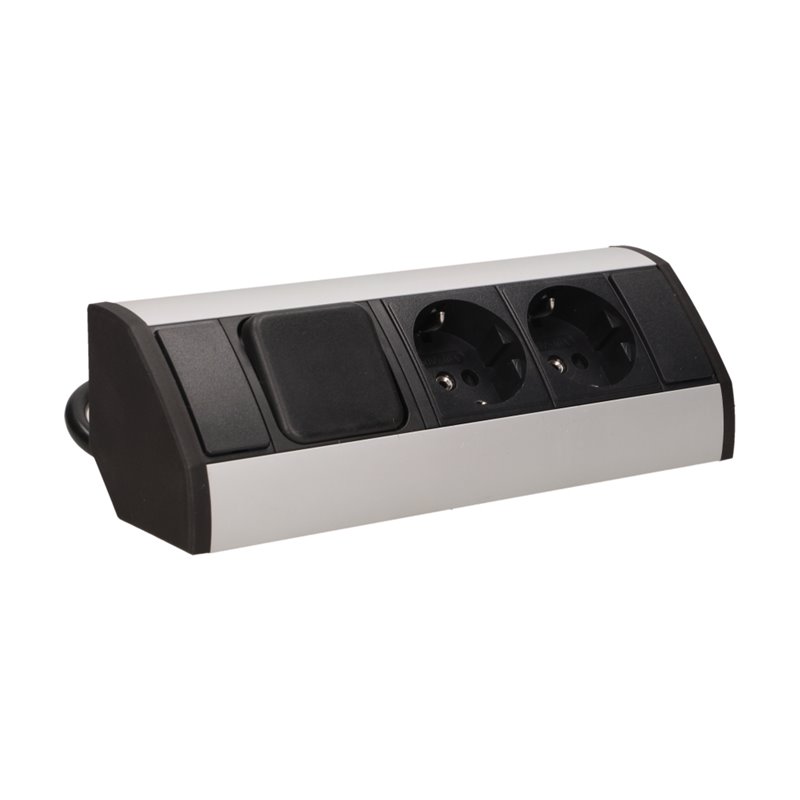 GNIAZDO MEBLOWE 2X2P+Z Z WYŁĄCZNIKIEM, SCHUKO, CZARNO-SREBRNE ORNO GNIAZDO MEBLOWE 2X2P+Z Z WYŁĄCZNIKIEM, SCHUKO, CZARNO-SREBRNE ORNO