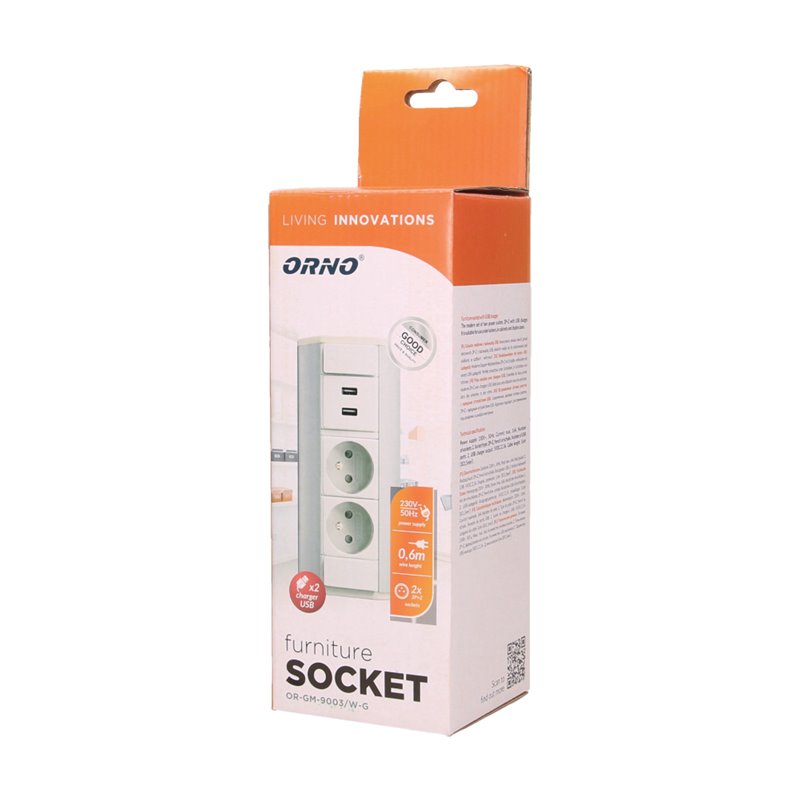GNIAZDO MEBLOWE 2X2P+Z + USB, BIAŁO-SREBRNE ORNO GNIAZDO MEBLOWE 2X2P+Z + USB, BIAŁO-SREBRNE ORNO