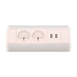 GNIAZDO MEBLOWE 2X2P+Z + USB, BIAŁO-SREBRNE ORNO GNIAZDO MEBLOWE 2X2P+Z + USB, BIAŁO-SREBRNE ORNO