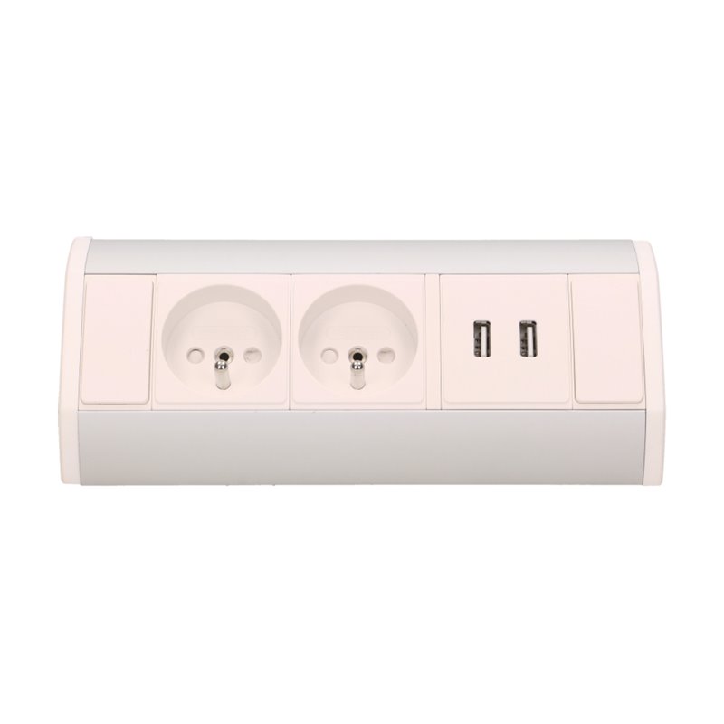 GNIAZDO MEBLOWE 2X2P+Z + USB, BIAŁO-SREBRNE ORNO GNIAZDO MEBLOWE 2X2P+Z + USB, BIAŁO-SREBRNE ORNO