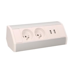 GNIAZDO MEBLOWE 2X2P+Z + USB, BIAŁO-SREBRNE ORNO GNIAZDO MEBLOWE 2X2P+Z + USB, BIAŁO-SREBRNE ORNO