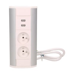 GNIAZDO MEBLOWE 2X2P+Z + USB, BIAŁO-SREBRNE ORNO GNIAZDO MEBLOWE 2X2P+Z + USB, BIAŁO-SREBRNE ORNO