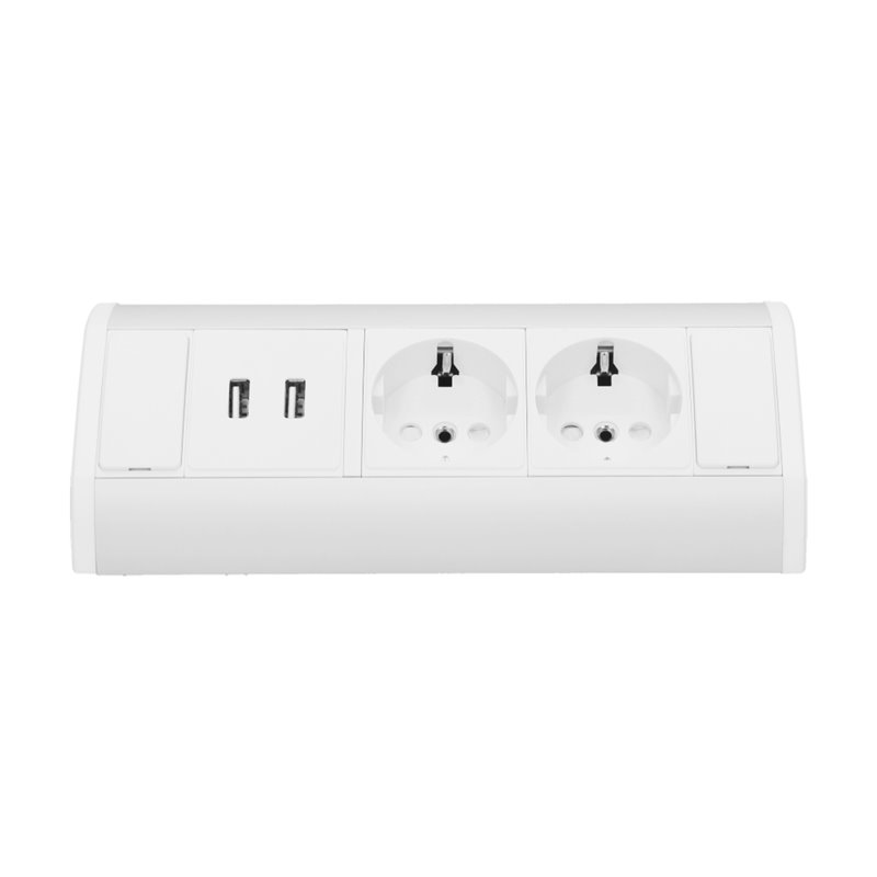GNIAZDO MEBLOWE 2X2P+Z + USB, SCHUKO, BIAŁO-SREBRNE ORNO GNIAZDO MEBLOWE 2X2P+Z + USB, SCHUKO, BIAŁO-SREBRNE ORNO