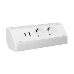 GNIAZDO MEBLOWE 2X2P+Z + USB, SCHUKO, BIAŁO-SREBRNE ORNO GNIAZDO MEBLOWE 2X2P+Z + USB, SCHUKO, BIAŁO-SREBRNE ORNO