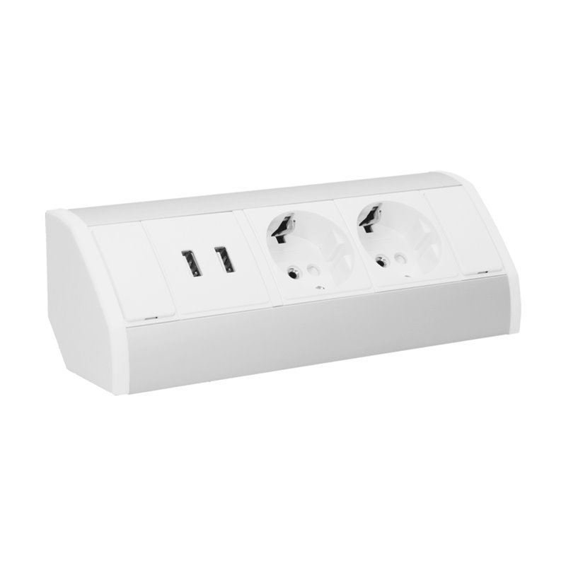 GNIAZDO MEBLOWE 2X2P+Z + USB, SCHUKO, BIAŁO-SREBRNE ORNO GNIAZDO MEBLOWE 2X2P+Z + USB, SCHUKO, BIAŁO-SREBRNE ORNO