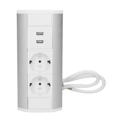 GNIAZDO MEBLOWE 2X2P+Z + USB, SCHUKO, BIAŁO-SREBRNE ORNO GNIAZDO MEBLOWE 2X2P+Z + USB, SCHUKO, BIAŁO-SREBRNE ORNO