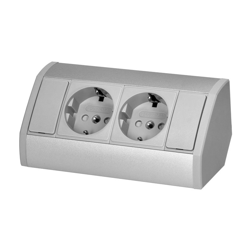 GNIAZDO MEBLOWE 2X2P+Z (SCHUKO), SZARO-SREBRNE ORNO GNIAZDO MEBLOWE 2X2P+Z (SCHUKO), SZARO-SREBRNE ORNO