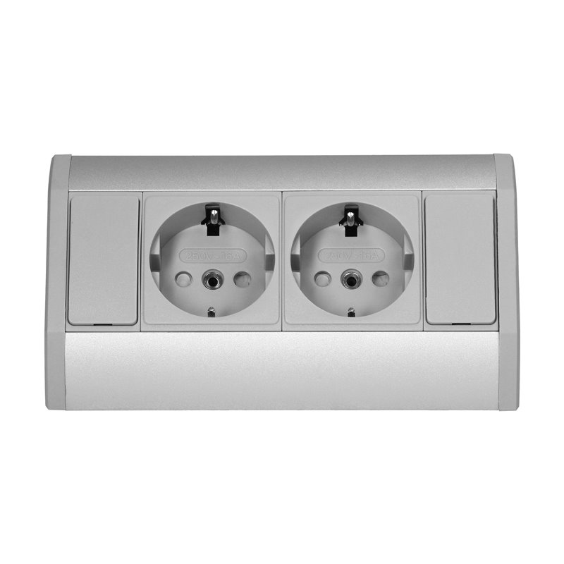 GNIAZDO MEBLOWE 2X2P+Z (SCHUKO), SZARO-SREBRNE ORNO GNIAZDO MEBLOWE 2X2P+Z (SCHUKO), SZARO-SREBRNE ORNO
