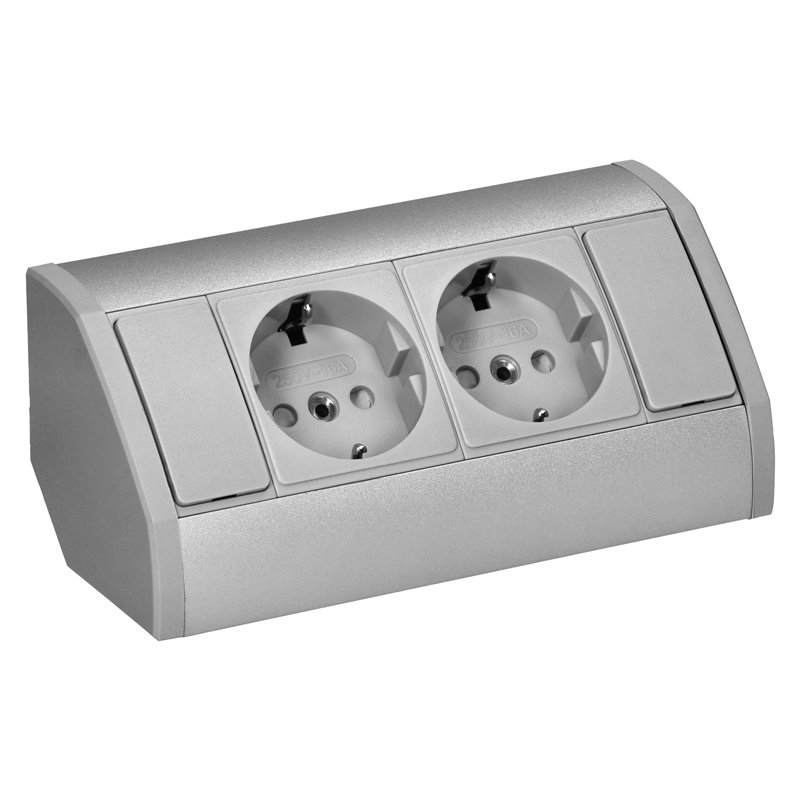 GNIAZDO MEBLOWE 2X2P+Z (SCHUKO), SZARO-SREBRNE ORNO GNIAZDO MEBLOWE 2X2P+Z (SCHUKO), SZARO-SREBRNE ORNO