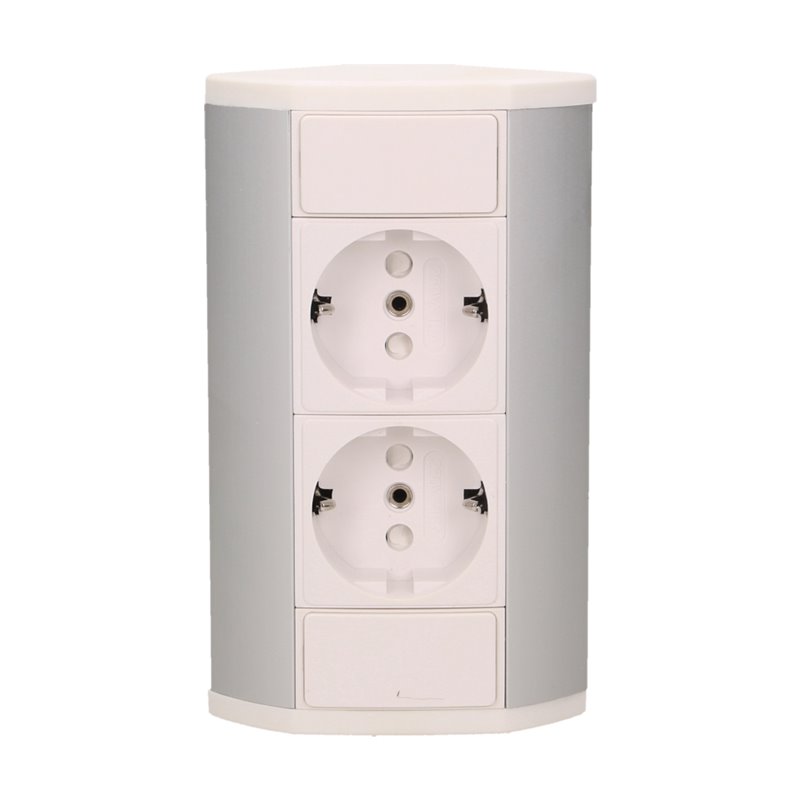 GNIAZDO MEBLOWE 2X2P+Z, SCHUKO, BIAŁO-SREBRNE ORNO GNIAZDO MEBLOWE 2X2P+Z, SCHUKO, BIAŁO-SREBRNE ORNO