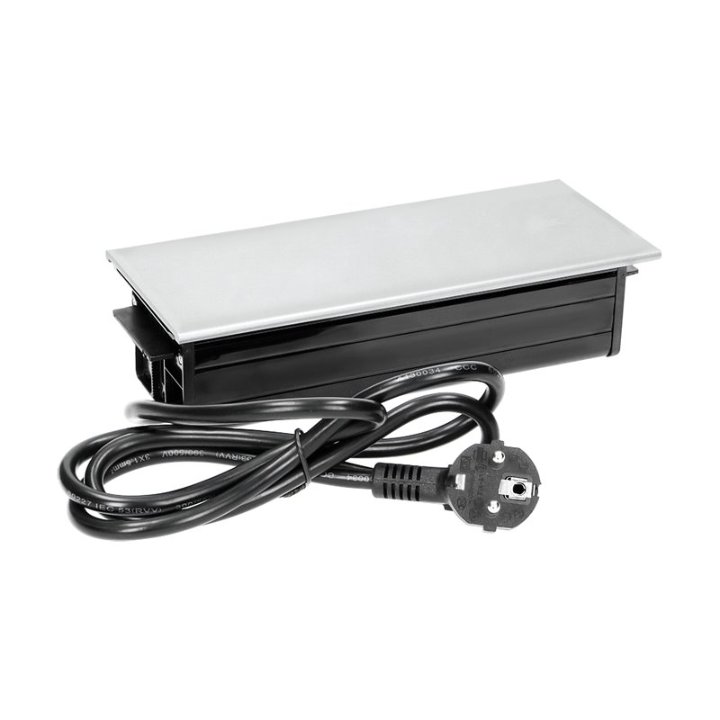 GNIAZDO MEBLOWE WPUSZCZANE W BLAT 3X2P+Z Z PRZESUWNĄ POKRYWKĄ I PRZEWODEM 1,5M, 3X1,5MM2, CZARNO-SREBRNE ORNO GNIAZDO MEBLOWE WPUSZCZANE W BLAT 3X2P+Z Z PRZESUWNĄ POKRYWKĄ I PRZEWODEM 1,5M, 3X1,5MM2, CZARNO-SREBRNE ORNO