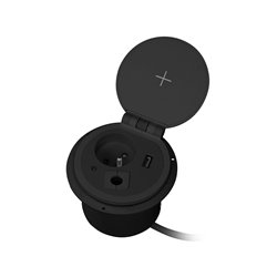 GNIAZDO MEBLOWE O8CM WPUSZCZANE W BLAT Z ŁADOWARKĄ INDUKCYJNĄ, ŁADOWARKĄ USB, PRZELOTKĄ KABLOWĄ I PRZEWODEM 2M, 1X2P+Z, 1XUSB 2, GNIAZDO MEBLOWE O8CM WPUSZCZANE W BLAT Z ŁADOWARKĄ INDUKCYJNĄ, ŁADOWARKĄ USB, PRZELOTKĄ KABLOWĄ I PRZEWODEM 2M, 1X2P+Z, 1XUSB 2,