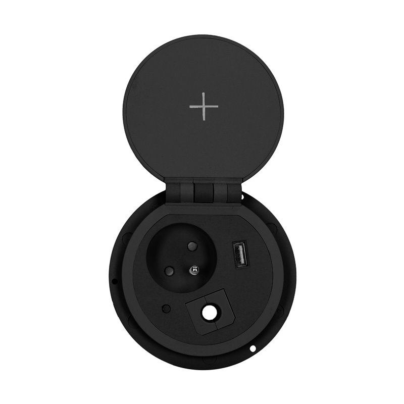 GNIAZDO MEBLOWE O8CM WPUSZCZANE W BLAT Z ŁADOWARKĄ INDUKCYJNĄ, ŁADOWARKĄ USB, PRZELOTKĄ KABLOWĄ I PRZEWODEM 2M, 1X2P+Z, 1XUSB 2, GNIAZDO MEBLOWE O8CM WPUSZCZANE W BLAT Z ŁADOWARKĄ INDUKCYJNĄ, ŁADOWARKĄ USB, PRZELOTKĄ KABLOWĄ I PRZEWODEM 2M, 1X2P+Z, 1XUSB 2,