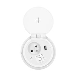 GNIAZDO MEBLOWE O8CM WPUSZCZANE W BLAT Z ŁADOWARKĄ INDUKCYJNĄ, ŁADOWARKĄ USB, PRZELOTKĄ KABLOWĄ I PRZEWODEM 2M, 1X2P+Z, 1XUSB 2, GNIAZDO MEBLOWE O8CM WPUSZCZANE W BLAT Z ŁADOWARKĄ INDUKCYJNĄ, ŁADOWARKĄ USB, PRZELOTKĄ KABLOWĄ I PRZEWODEM 2M, 1X2P+Z, 1XUSB 2,