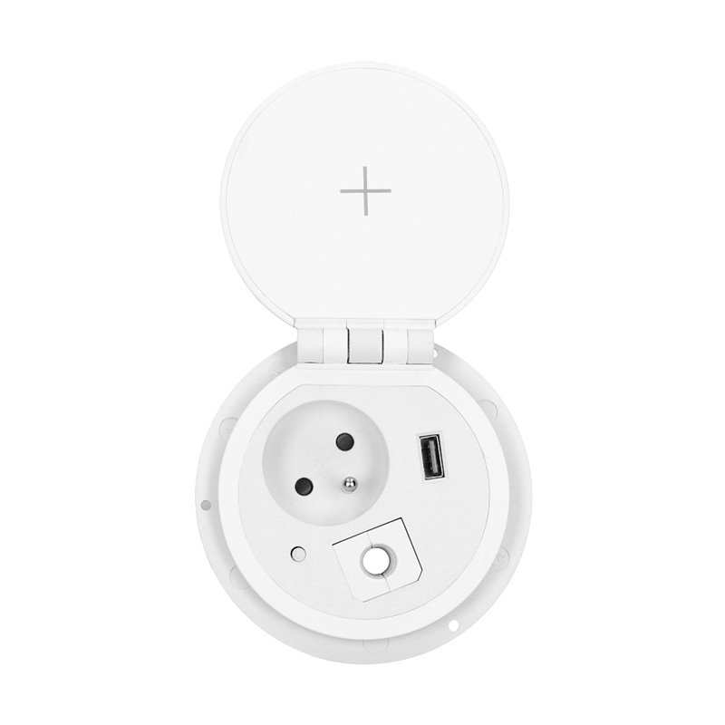 GNIAZDO MEBLOWE O8CM WPUSZCZANE W BLAT Z ŁADOWARKĄ INDUKCYJNĄ, ŁADOWARKĄ USB, PRZELOTKĄ KABLOWĄ I PRZEWODEM 2M, 1X2P+Z, 1XUSB 2, GNIAZDO MEBLOWE O8CM WPUSZCZANE W BLAT Z ŁADOWARKĄ INDUKCYJNĄ, ŁADOWARKĄ USB, PRZELOTKĄ KABLOWĄ I PRZEWODEM 2M, 1X2P+Z, 1XUSB 2,
