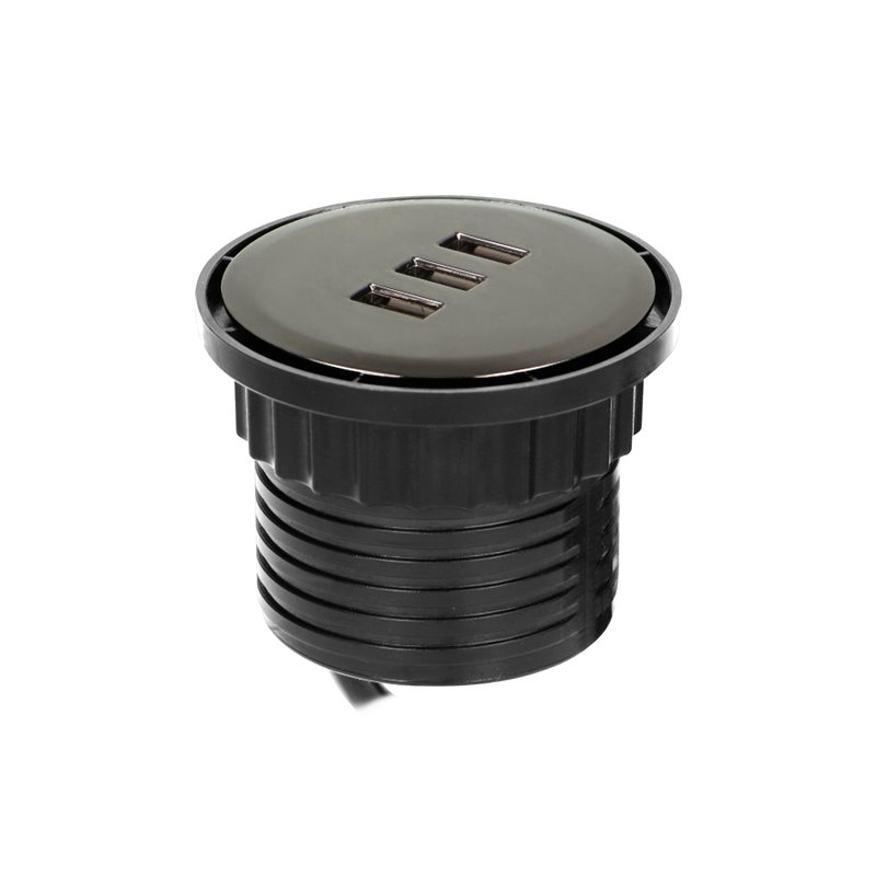 ŁADOWARKA 3XUSB WPUSZCZANA W BLAT, 5V TOTAL 3.1A, MAX. 2,1A/PORT, PRZEWÓD 1,5M, CZARNY POŁYSK ORNO ŁADOWARKA 3XUSB WPUSZCZANA W BLAT, 5V TOTAL 3.1A, MAX. 2,1A/PORT, PRZEWÓD 1,5M, CZARNY POŁYSK ORNO