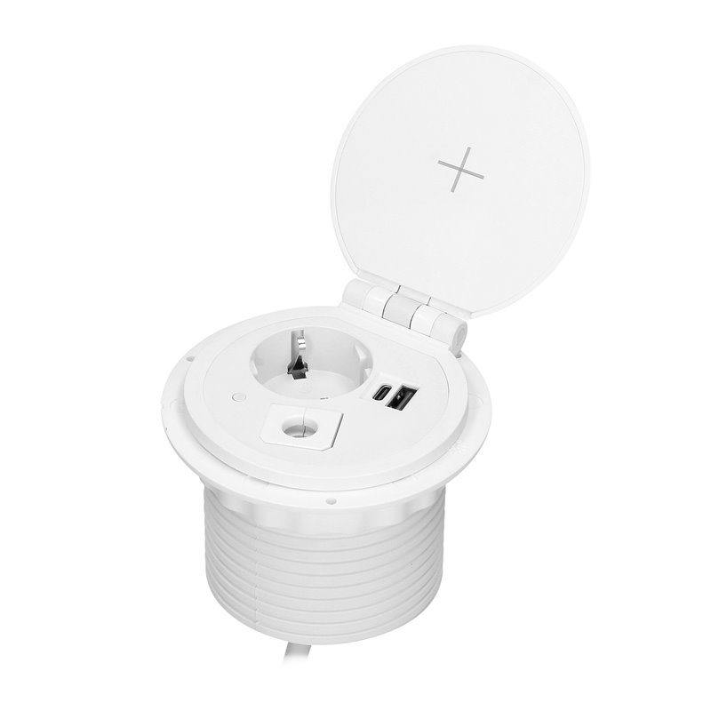 GNIAZDO MEBLOWE O8CM WPUSZCZANE W BLAT Z ŁADOWARKĄ INDUKCYJNĄ, ŁADOWARKĄ USB Z 2 GNIAZDAMI A I C, PRZELOTKĄ KABLOWĄ Z PRZEWODEM GNIAZDO MEBLOWE O8CM WPUSZCZANE W BLAT Z ŁADOWARKĄ INDUKCYJNĄ, ŁADOWARKĄ USB Z 2 GNIAZDAMI A I C, PRZELOTKĄ KABLOWĄ Z PRZEWODEM