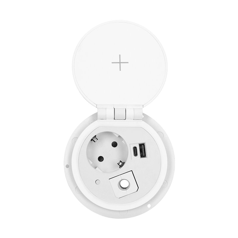 GNIAZDO MEBLOWE O8CM WPUSZCZANE W BLAT Z ŁADOWARKĄ INDUKCYJNĄ, ŁADOWARKĄ USB Z 2 GNIAZDAMI A I C, PRZELOTKĄ KABLOWĄ Z PRZEWODEM GNIAZDO MEBLOWE O8CM WPUSZCZANE W BLAT Z ŁADOWARKĄ INDUKCYJNĄ, ŁADOWARKĄ USB Z 2 GNIAZDAMI A I C, PRZELOTKĄ KABLOWĄ Z PRZEWODEM