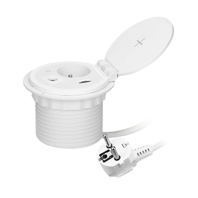 GNIAZDO MEBLOWE O8CM WPUSZCZANE W BLAT Z ŁADOWARKĄ INDUKCYJNĄ, ŁADOWARKĄ USB Z 2 GNIAZDAMI A I C, PRZELOTKĄ KABLOWĄ I PRZEWODEM GNIAZDO MEBLOWE O8CM WPUSZCZANE W BLAT Z ŁADOWARKĄ INDUKCYJNĄ, ŁADOWARKĄ USB Z 2 GNIAZDAMI A I C, PRZELOTKĄ KABLOWĄ I PRZEWODEM