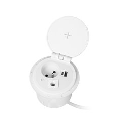 GNIAZDO MEBLOWE O8CM WPUSZCZANE W BLAT Z ŁADOWARKĄ INDUKCYJNĄ, ŁADOWARKĄ USB Z 2 GNIAZDAMI A I C, PRZELOTKĄ KABLOWĄ I PRZEWODEM GNIAZDO MEBLOWE O8CM WPUSZCZANE W BLAT Z ŁADOWARKĄ INDUKCYJNĄ, ŁADOWARKĄ USB Z 2 GNIAZDAMI A I C, PRZELOTKĄ KABLOWĄ I PRZEWODEM