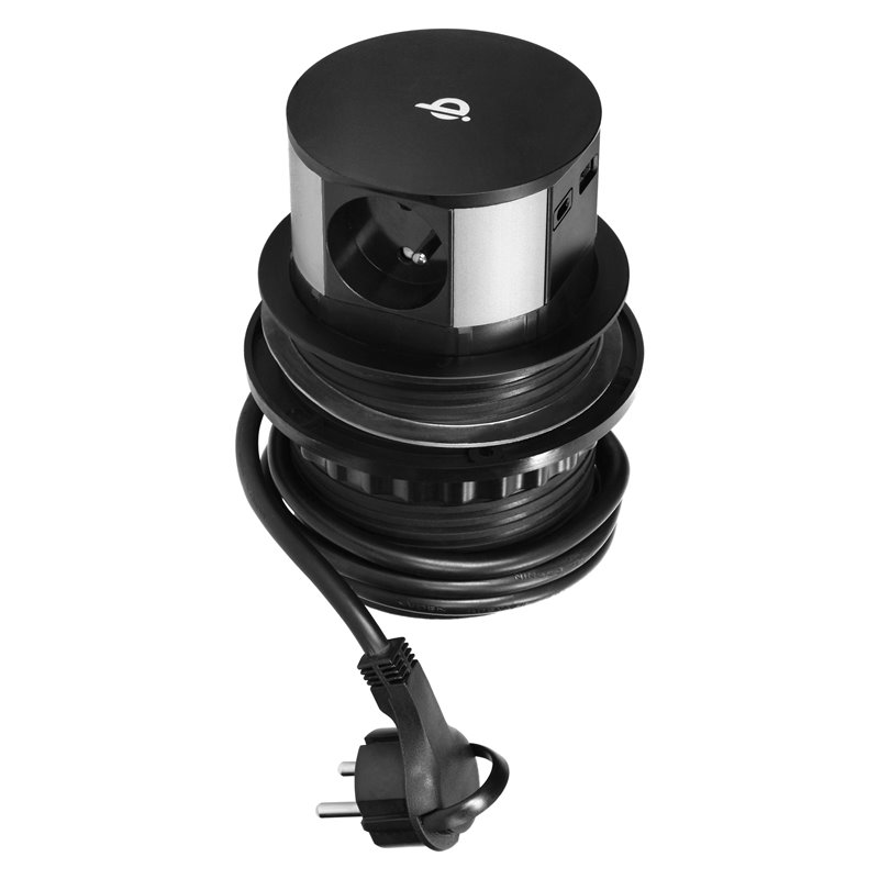 GNIAZDO MEBLOWE O10CM WYSUWANE Z BLATU Z ŁADOWARKĄ INDUKCYJNĄ, ŁADOWARKĄ USB I PRZEWODEM 1,5M, 3X2P+Z, QI 1.2.4 MAX. 10W, USB A+ GNIAZDO MEBLOWE O10CM WYSUWANE Z BLATU Z ŁADOWARKĄ INDUKCYJNĄ, ŁADOWARKĄ USB I PRZEWODEM 1,5M, 3X2P+Z, QI 1.2.4 MAX. 10W, USB A+