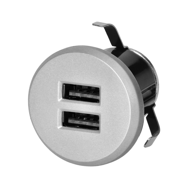 ŁADOWARKA 2XUSB 3,4A, WPUSZCZANA W BLAT, SREBRNA ORNO