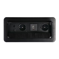 GNIAZDO MEBLOWE WPUSZCZANE W BLAT Z PŁASKIM FREZOWANYM RANTEM, SZCZOTKĄ PRZECIWKURZOWĄ, ŁADOWARKĄ USB I PRZEWODEM 1,5M, 2X2P+Z S GNIAZDO MEBLOWE WPUSZCZANE W BLAT Z PŁASKIM FREZOWANYM RANTEM, SZCZOTKĄ PRZECIWKURZOWĄ, ŁADOWARKĄ USB I PRZEWODEM 1,5M, 2X2P+Z S