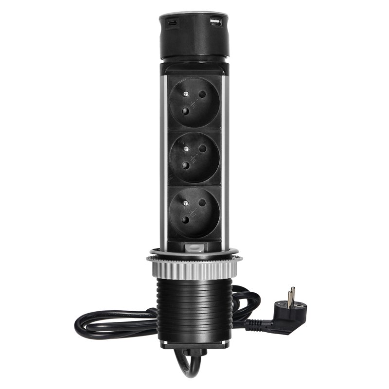 WPUSZCZANE GNIAZDO MEBLOWE O6CM Z ŁADOWARKĄ USB I PRZEWODEM 1,5M, 3X2P+Z, 2XUSB (TYP A I TYP C), INOX ORNO WPUSZCZANE GNIAZDO MEBLOWE O6CM Z ŁADOWARKĄ USB I PRZEWODEM 1,5M, 3X2P+Z, 2XUSB (TYP A I TYP C), INOX ORNO